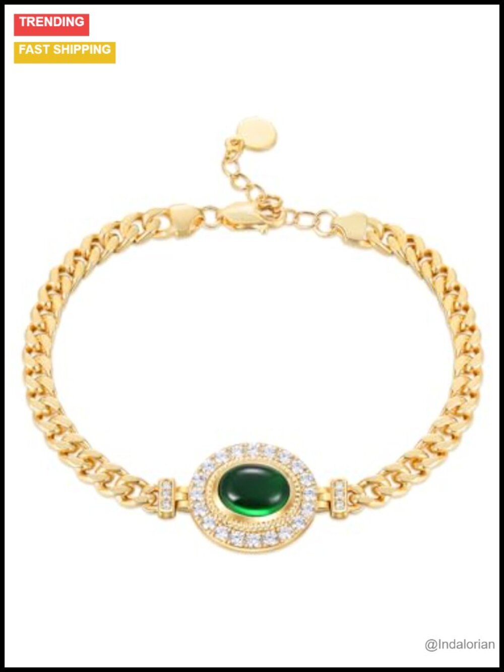 Cubic Zirconia Simulated Emerald Vintage Chain Bracelet Women Gold Plated